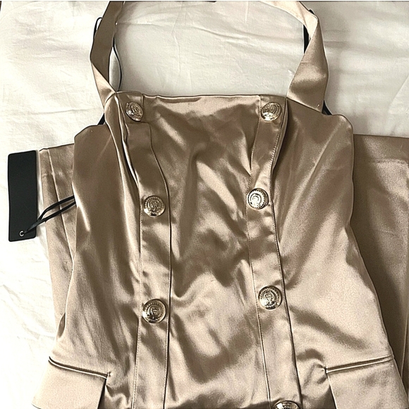 Bebe Gold Bodycon Halter Dress Women's Size 8 - Picture 2 of 4